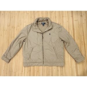 Polo Ralph Lauren Jacket Coat Men’s Size XL XLarge Beige Hidden Hood Zip Pockets